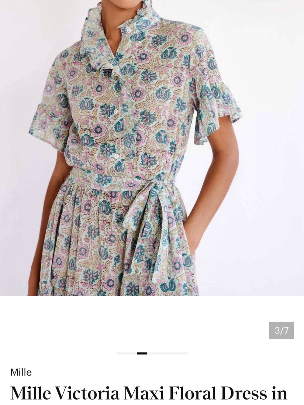 Mille Victoria Ruffled Collar Maxi Dress in Pastel Floral